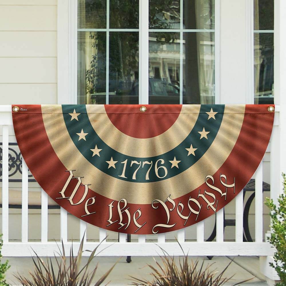 1776 We The People American Flag Bunting - Double-Sided Canvas Fan Flag