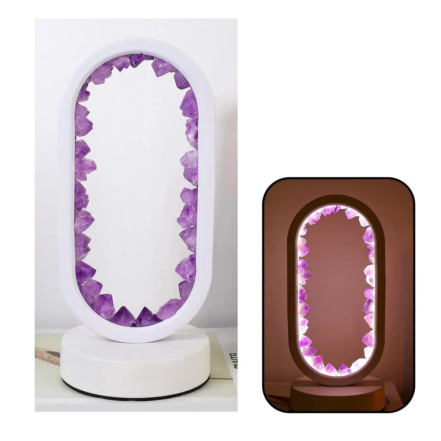 Crystal Table Lamp with Amethyst Glow and Warm LED Light