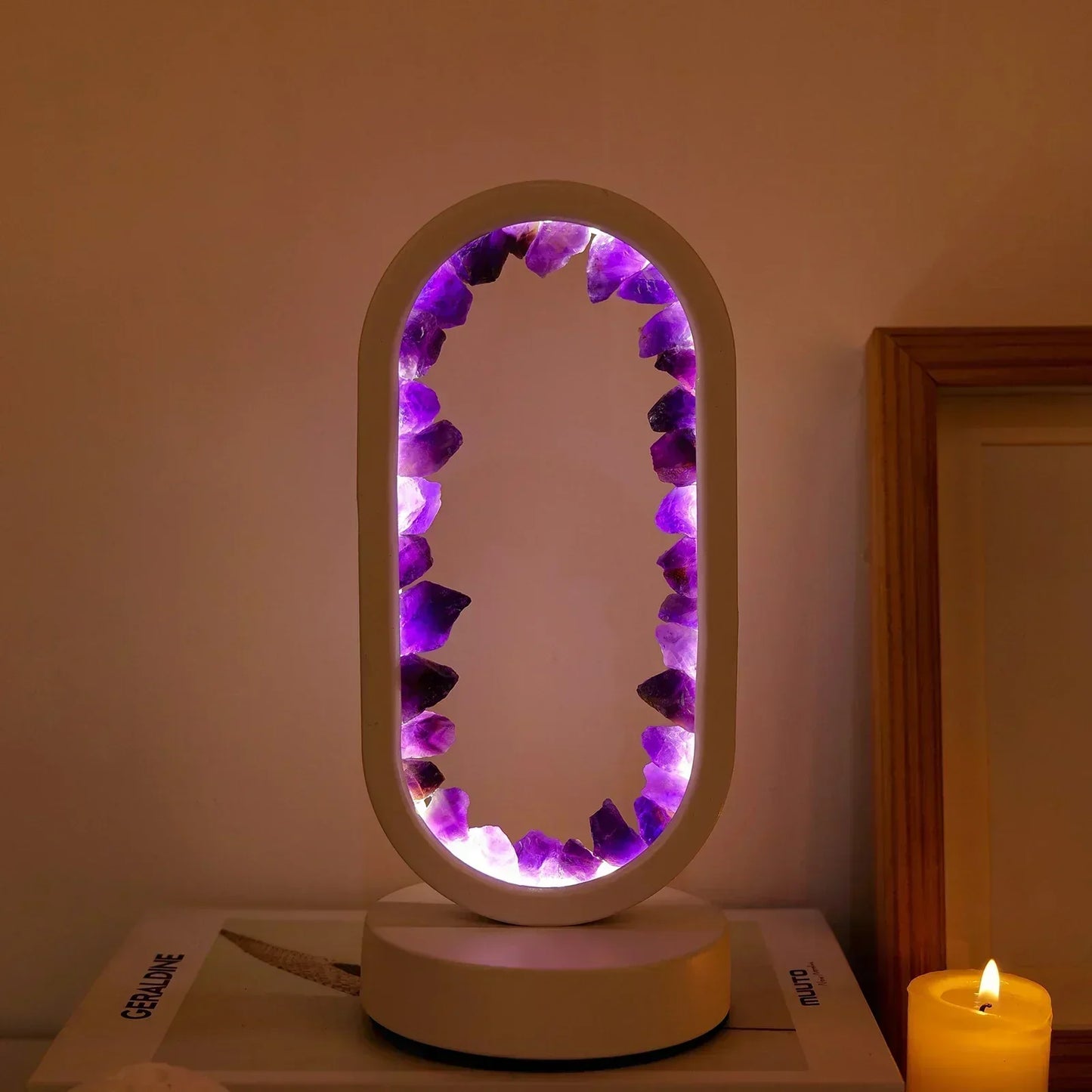 Crystal Table Lamp with Amethyst Glow and Warm LED Light