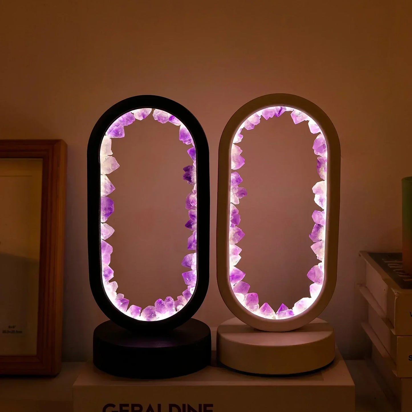 Crystal Table Lamp with Amethyst Glow and Warm LED Light
