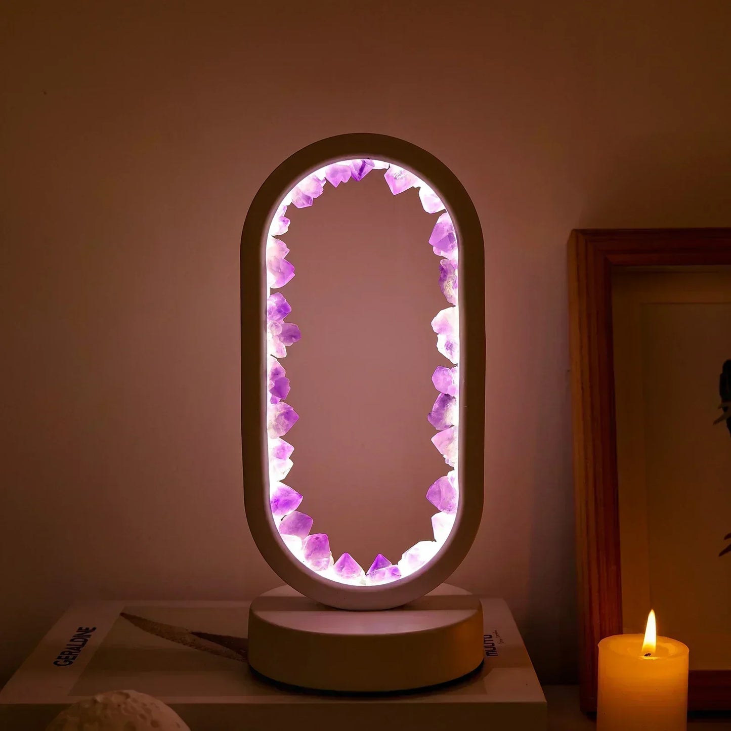 Crystal Table Lamp with Amethyst Glow and Warm LED Light