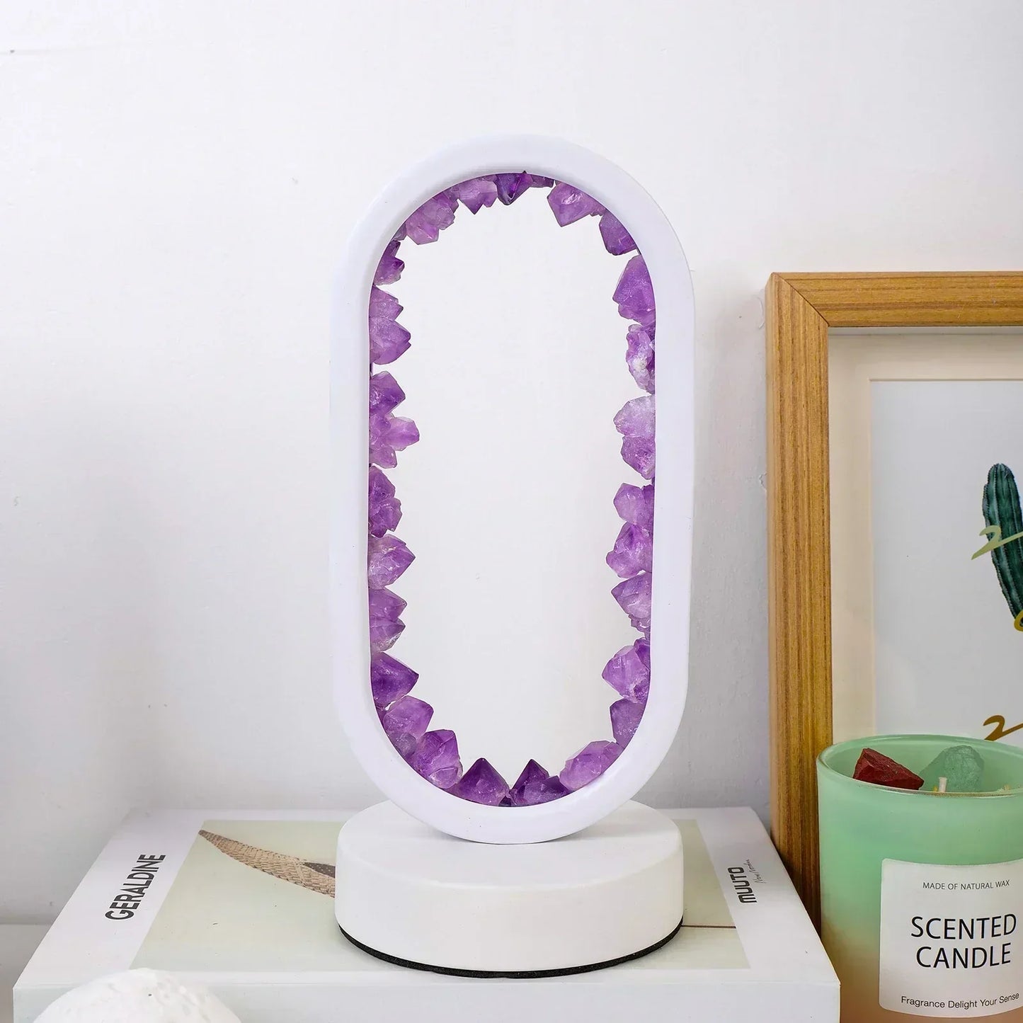 Crystal Table Lamp with Amethyst Glow and Warm LED Light