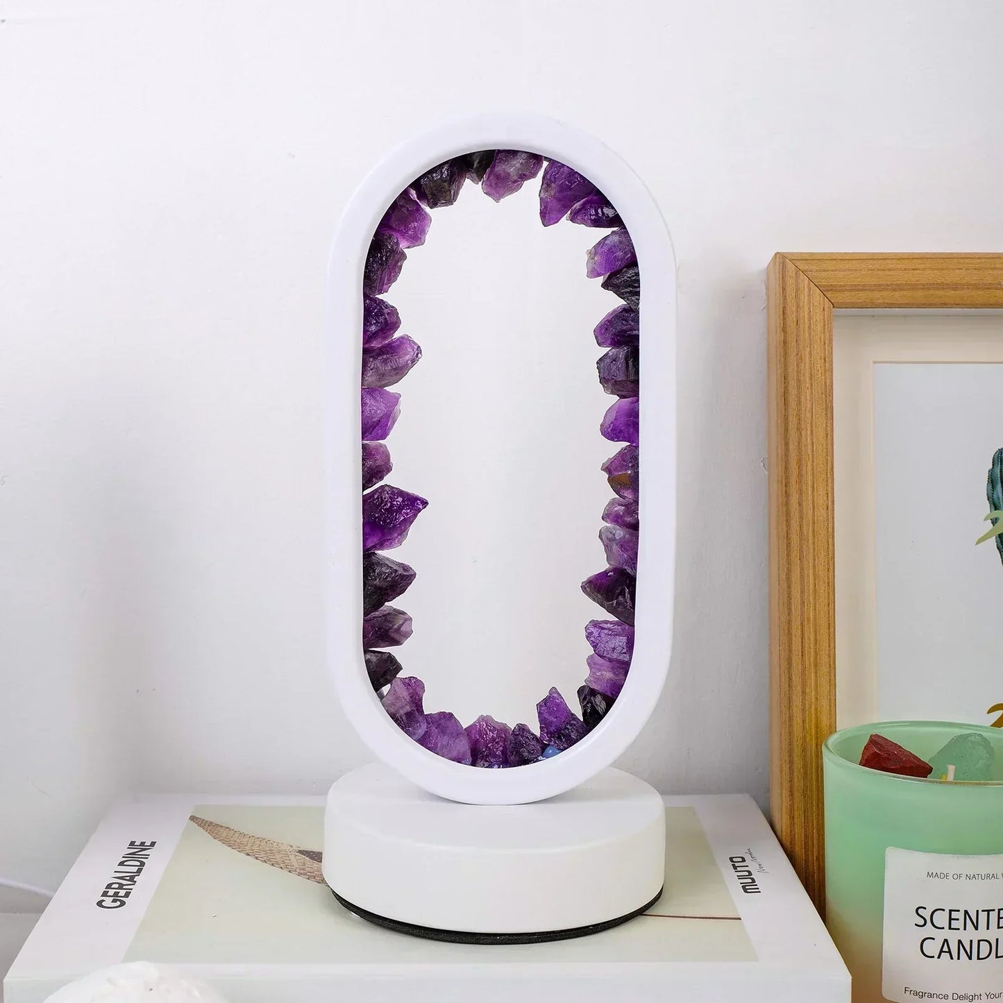 Crystal Table Lamp with Amethyst Glow and Warm LED Light