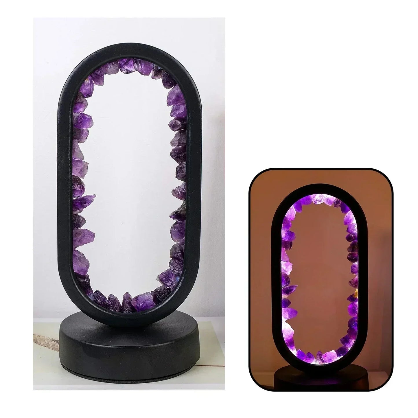 Crystal Table Lamp with Amethyst Glow and Warm LED Light