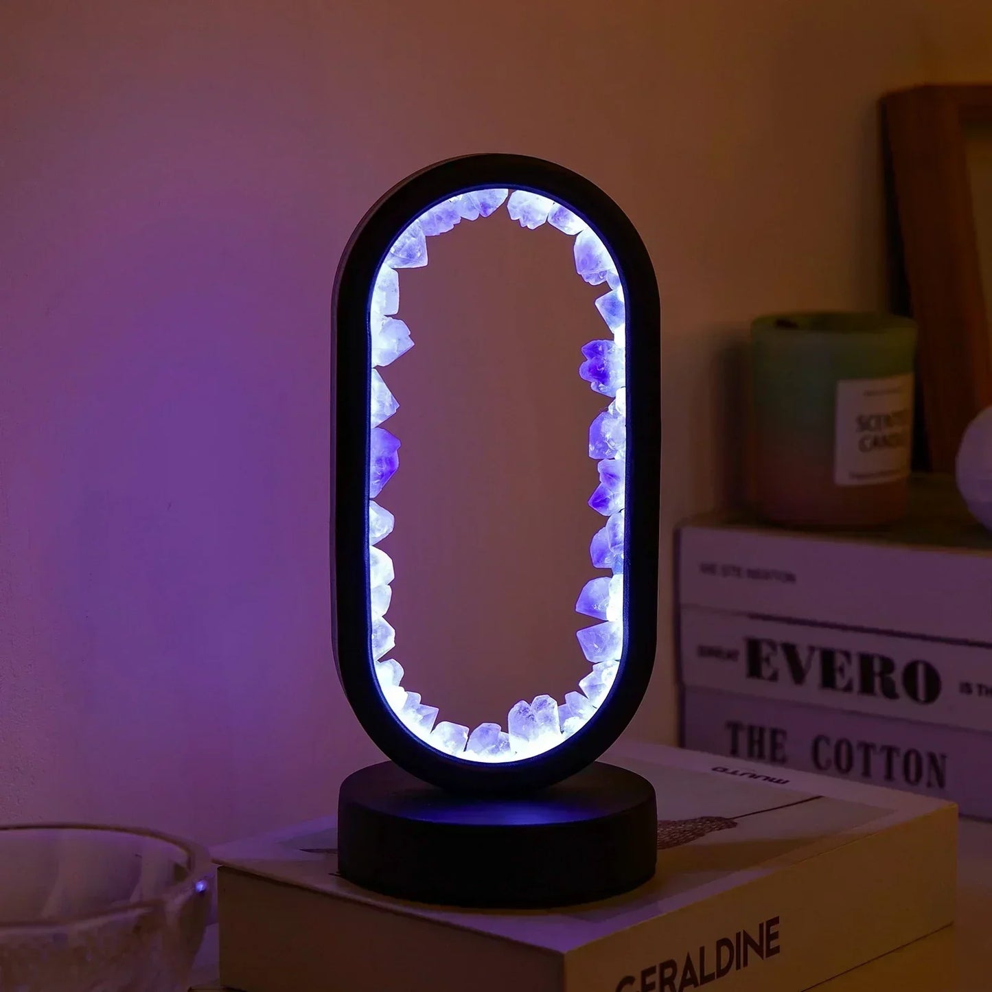 Crystal Table Lamp with Amethyst Glow and Warm LED Light