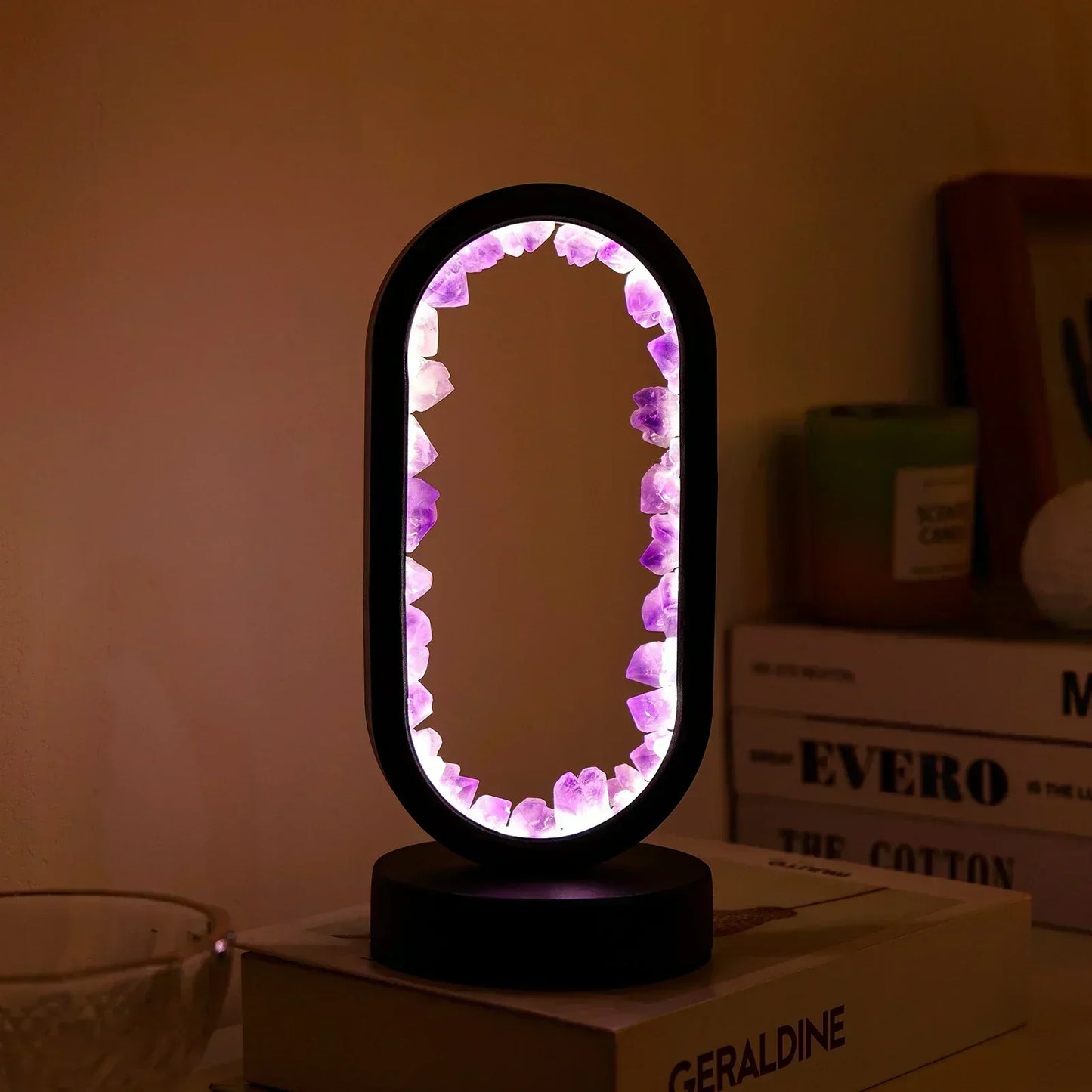 Crystal Table Lamp with Amethyst Glow and Warm LED Light