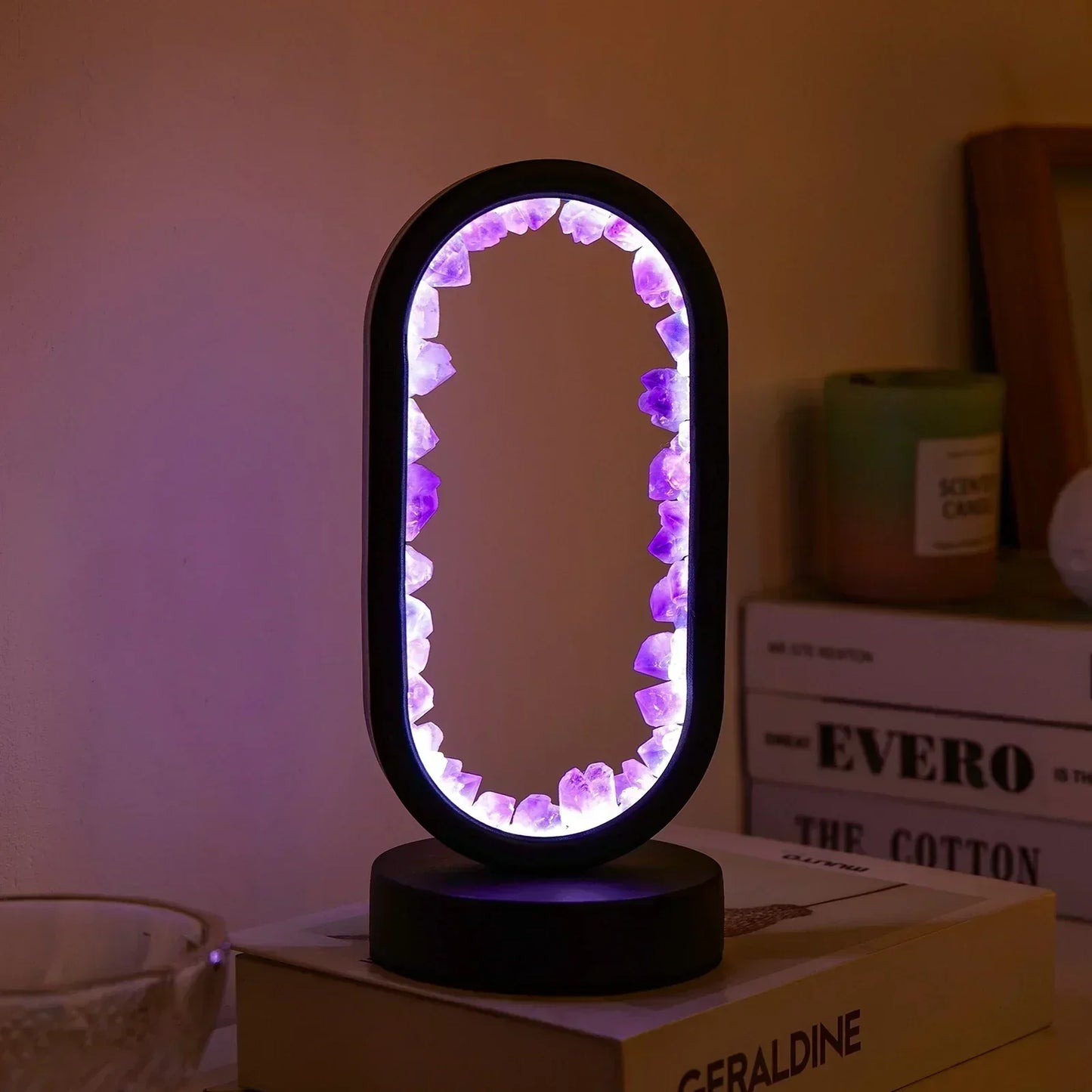 Crystal Table Lamp with Amethyst Glow and Warm LED Light