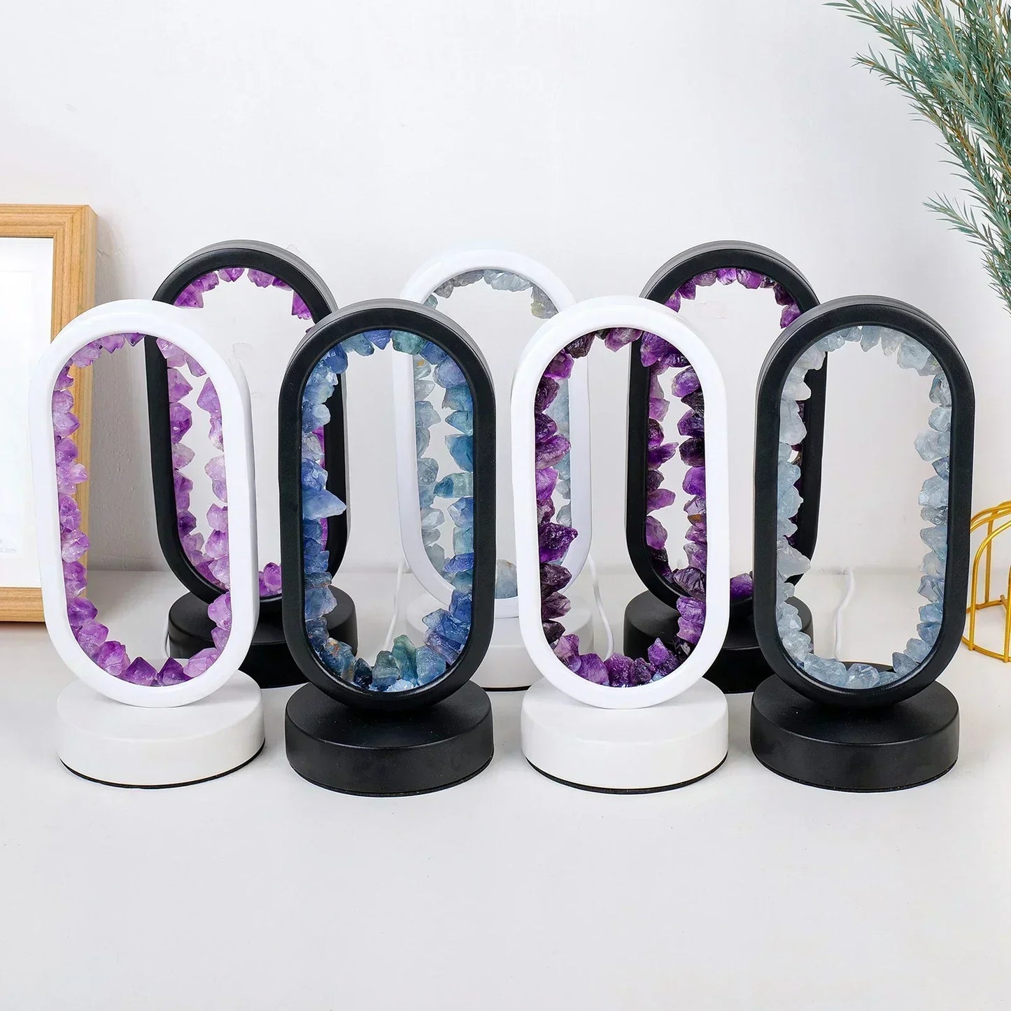 Crystal Table Lamp with Amethyst Glow and Warm LED Light