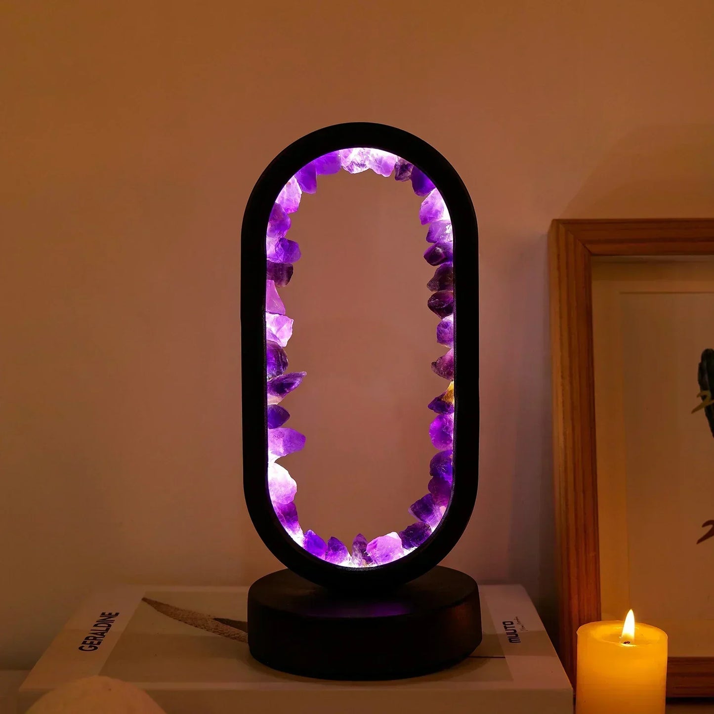 Crystal Table Lamp with Amethyst Glow and Warm LED Light