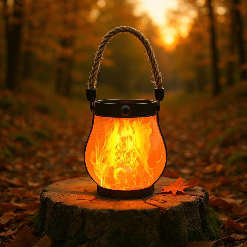 Solar and USB Rechargeable LED Lantern with Flame Effect