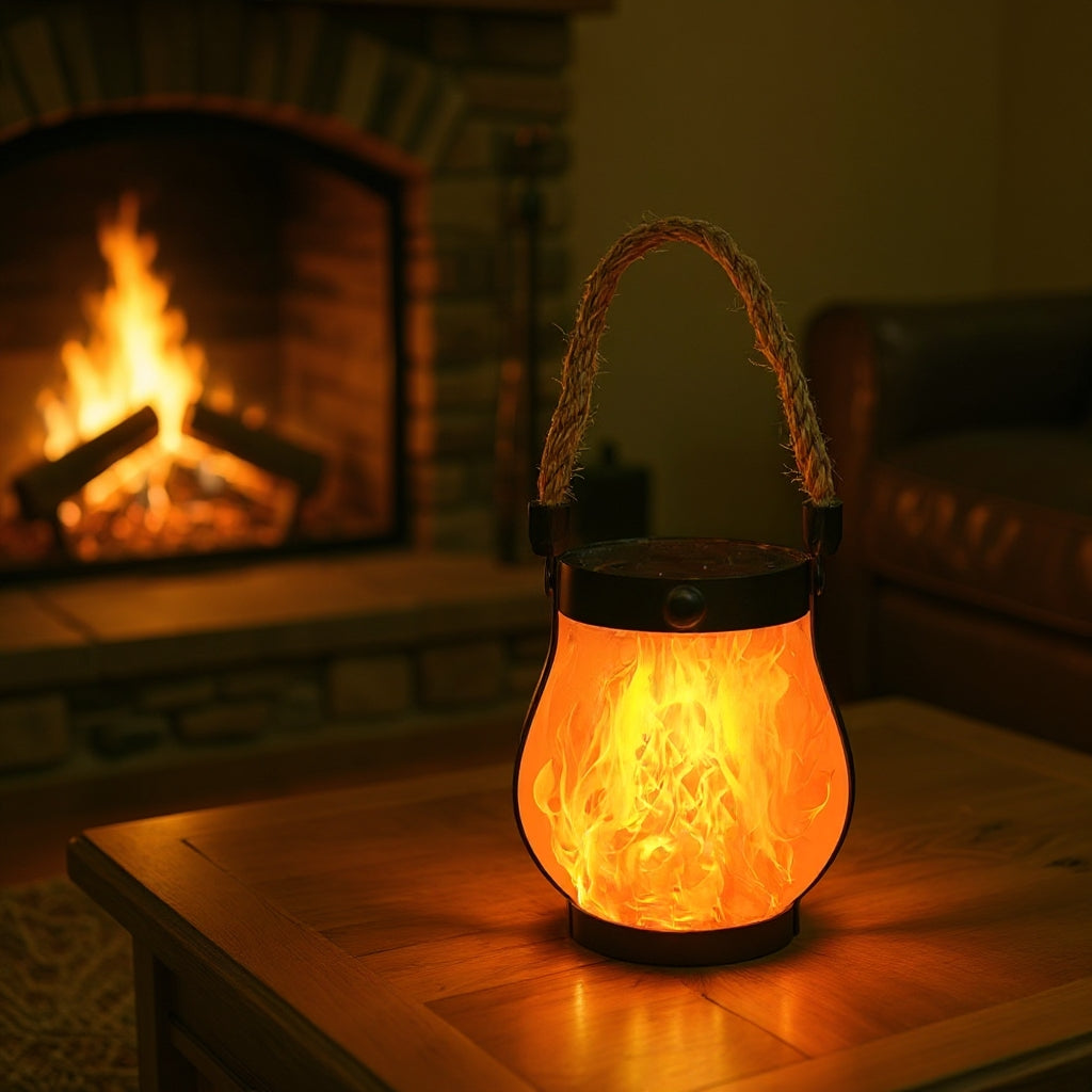Solar and USB Rechargeable LED Lantern with Flame Effect