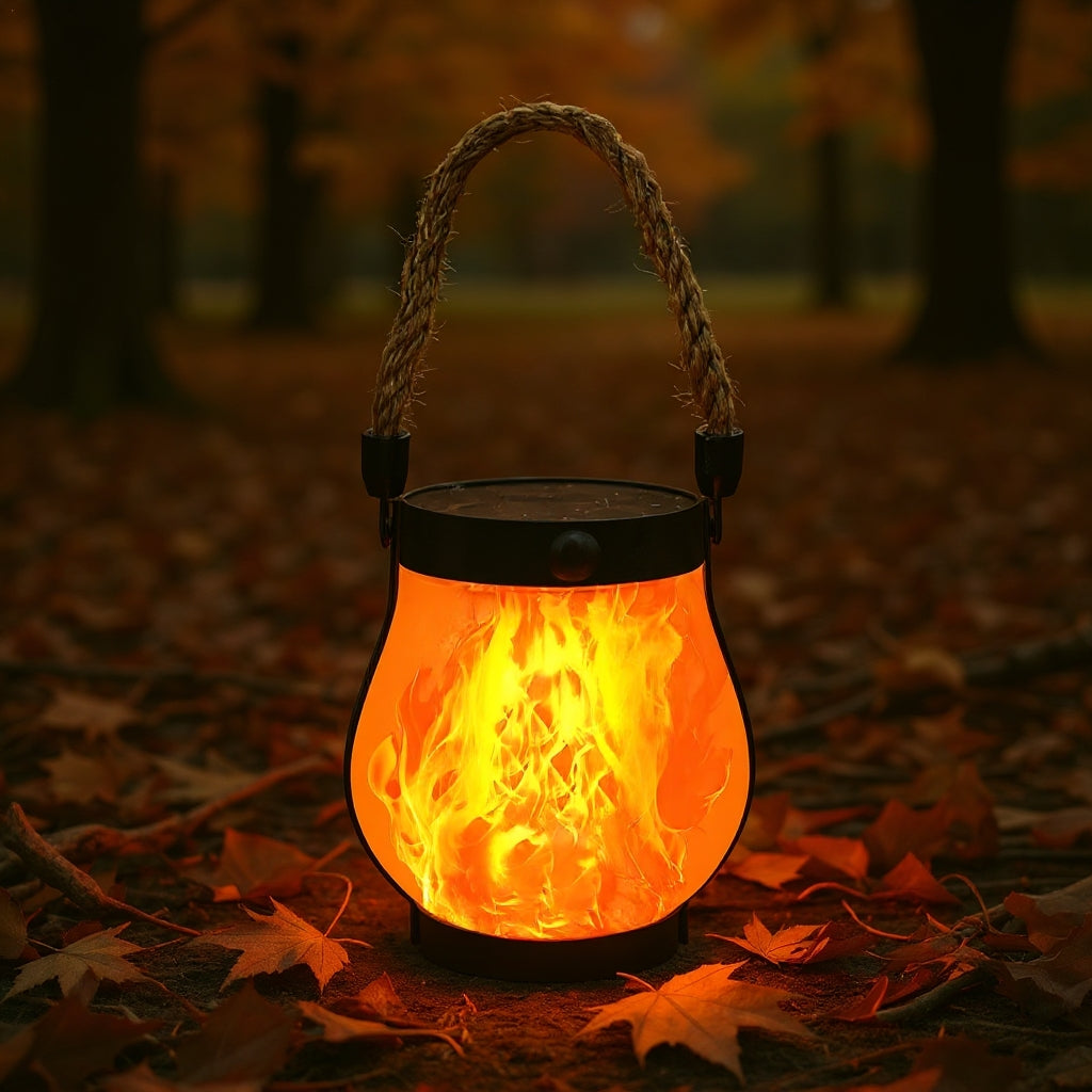 Solar and USB Rechargeable LED Lantern with Flame Effect