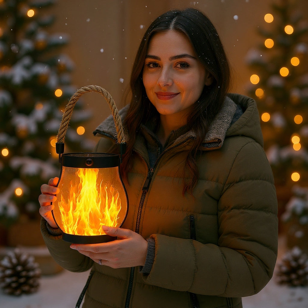 Solar and USB Rechargeable LED Lantern with Flame Effect
