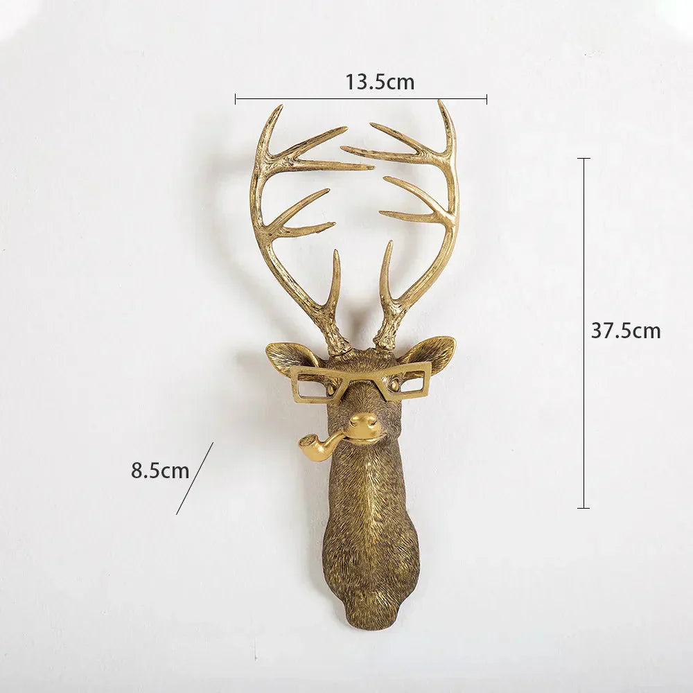 Antique Bronze Deer Head Wall Hook Decorative Resin Figurine