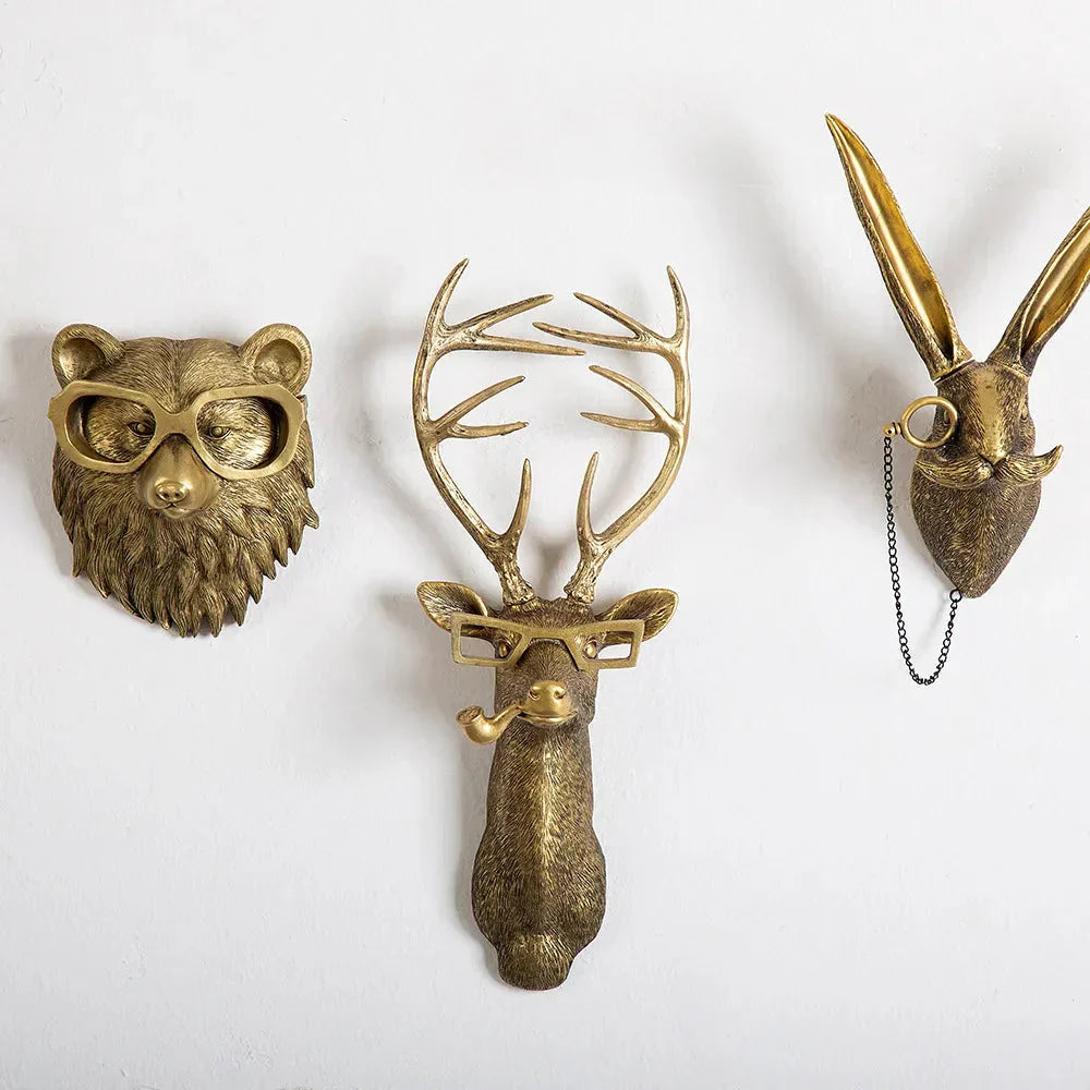 Antique Bronze Deer Head Wall Hook Decorative Resin Figurine