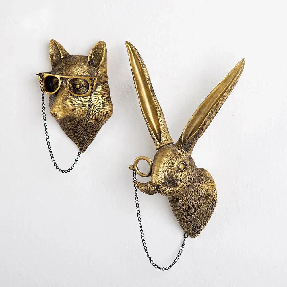 Antique Bronze Deer Head Wall Hook Decorative Resin Figurine