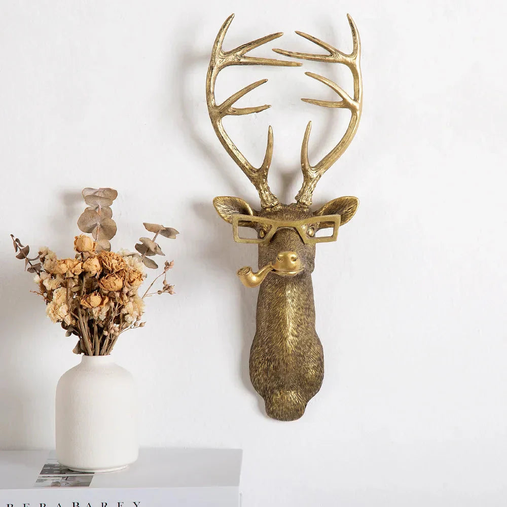 Antique Bronze Deer Head Wall Hook Decorative Resin Figurine