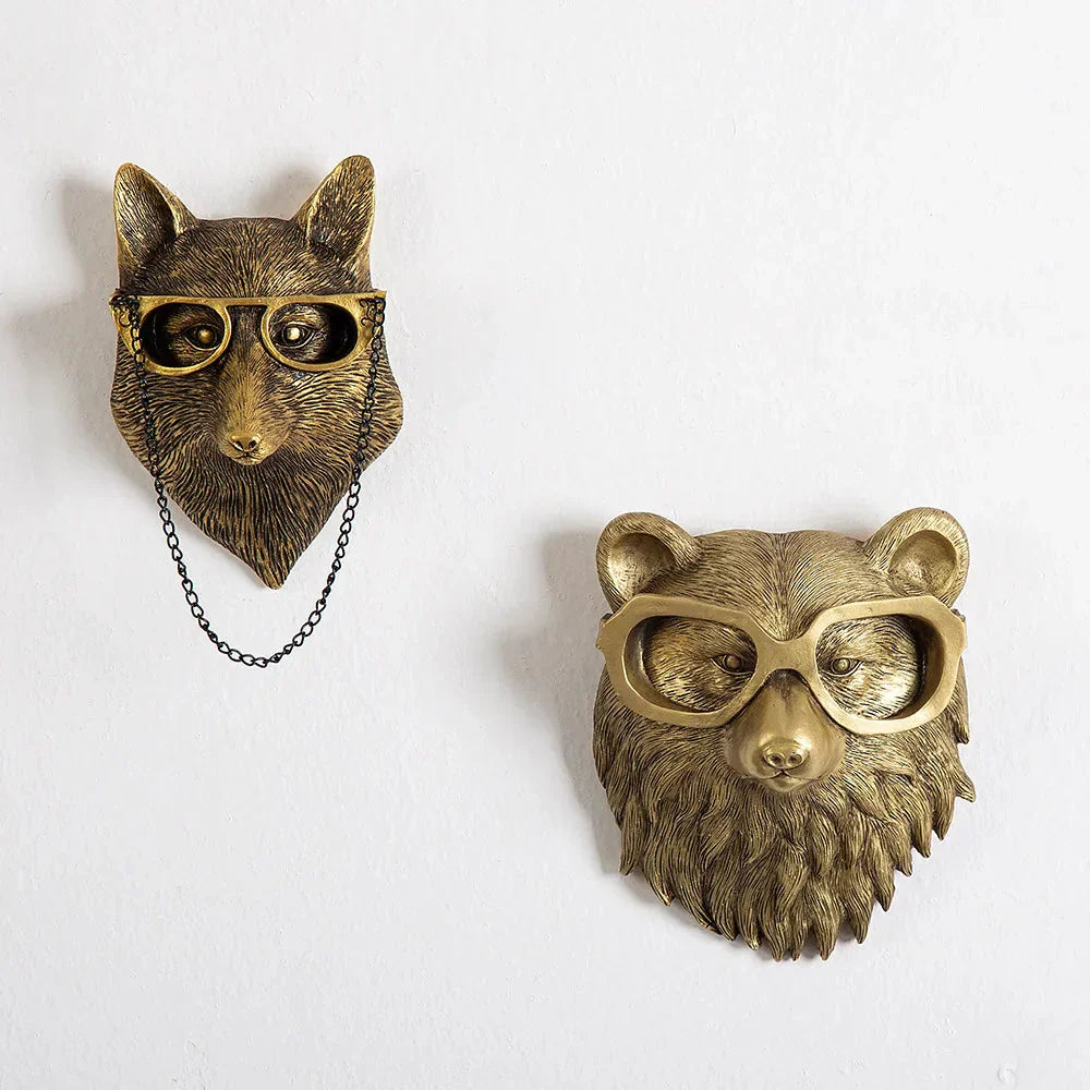 Antique Bronze Deer Head Wall Hook Decorative Resin Figurine
