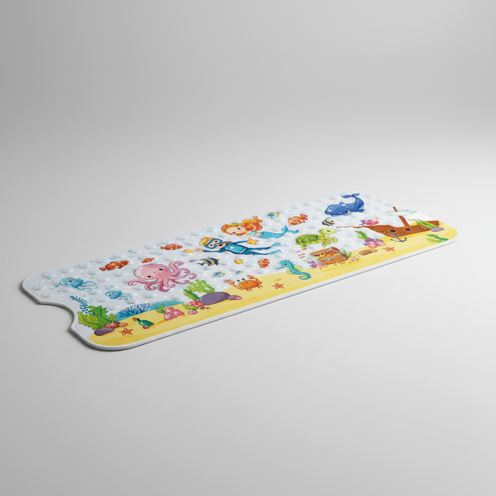 Non-Slip Shower Mat with Suction Cups and Cartoon Design
