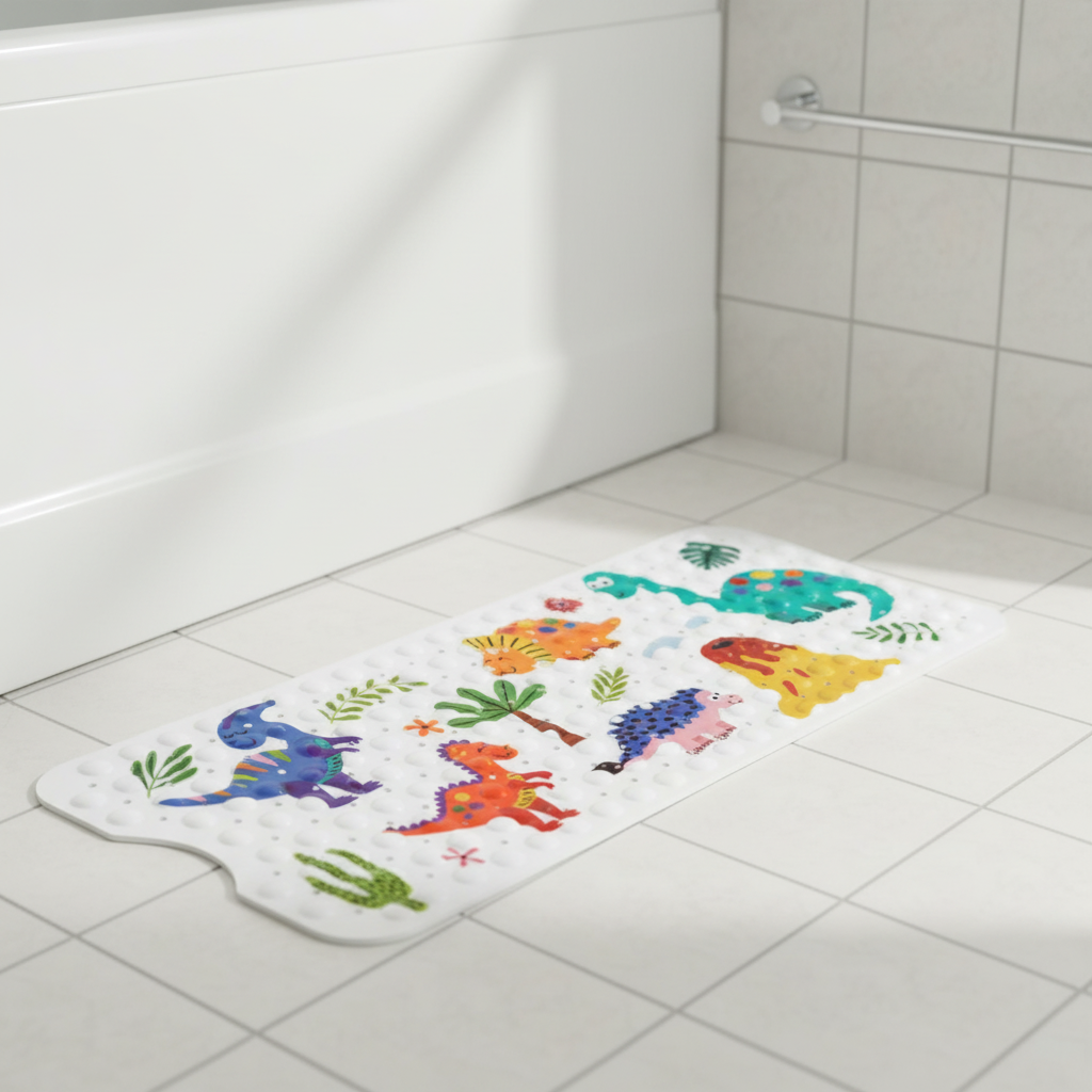 Non-Slip Shower Mat with Suction Cups and Cartoon Design
