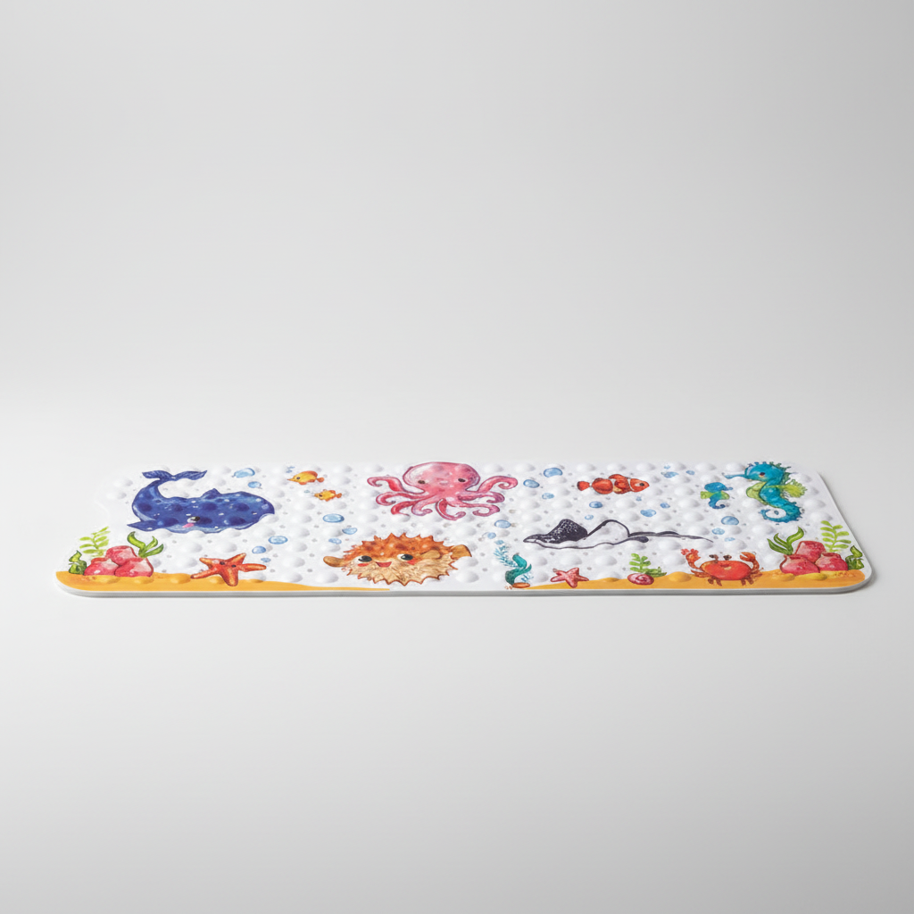 Non-Slip Shower Mat with Suction Cups and Cartoon Design
