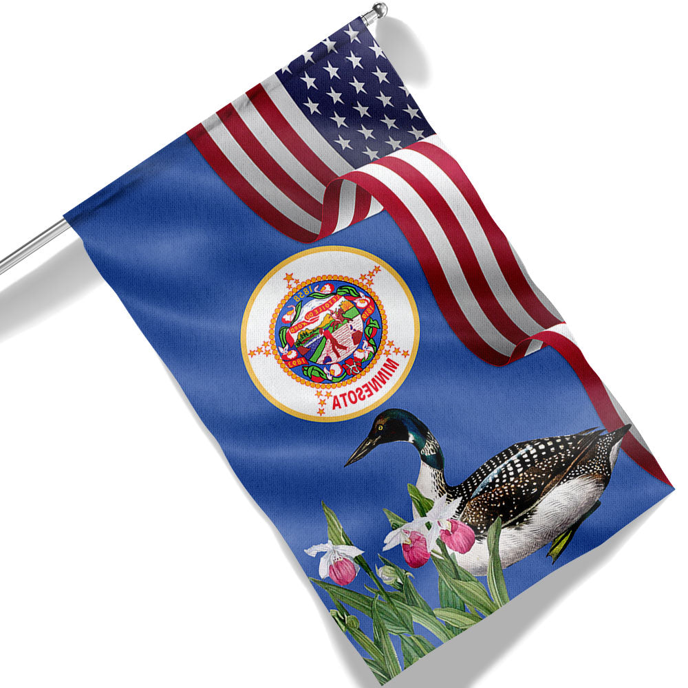 Minnesota State Lady's Slipper Flower and Loon Double-Sided Flag