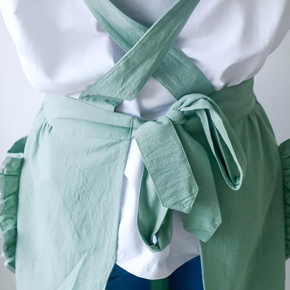 Chic Ruffle Pocket Cotton-Linen Apron