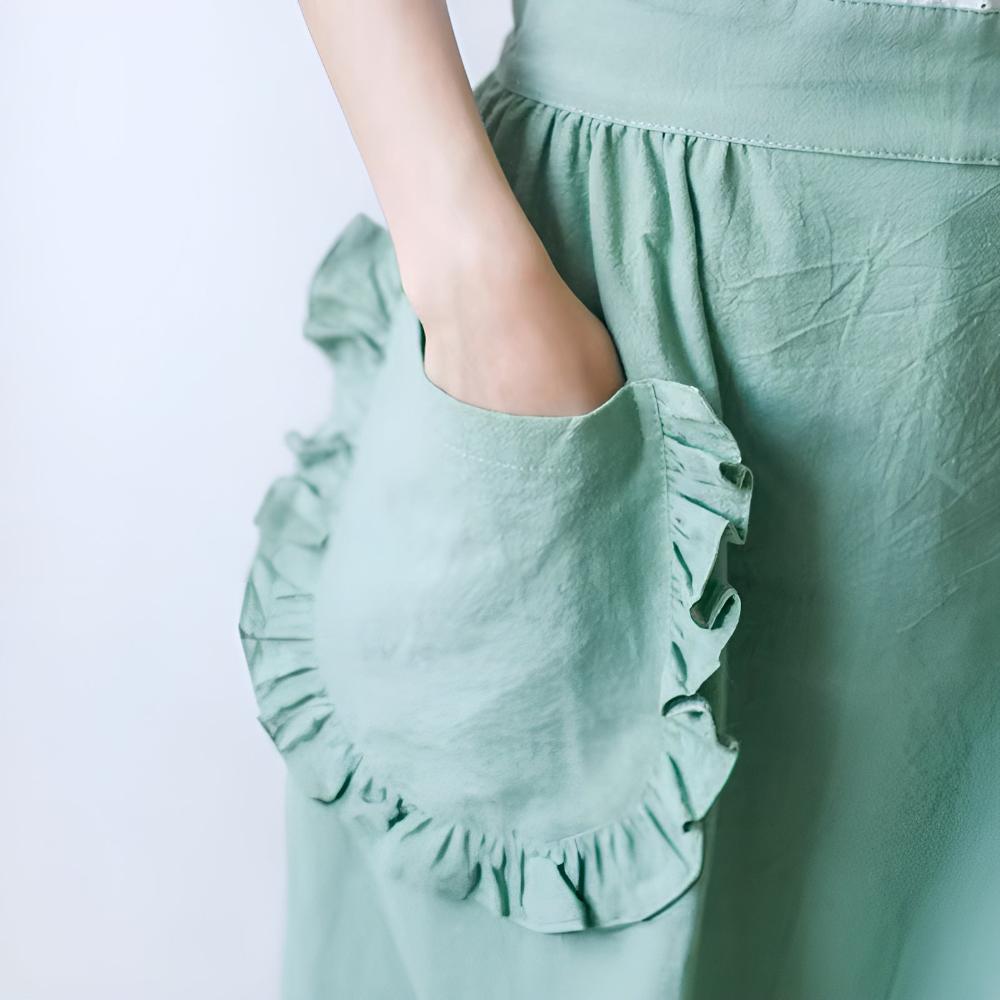 Chic Ruffle Pocket Cotton-Linen Apron