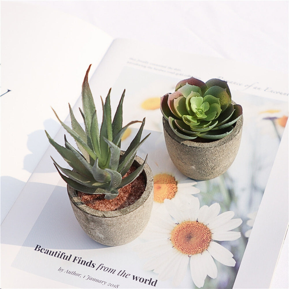 Realistic Artificial Succulent Plant in Rustic Stone Pot