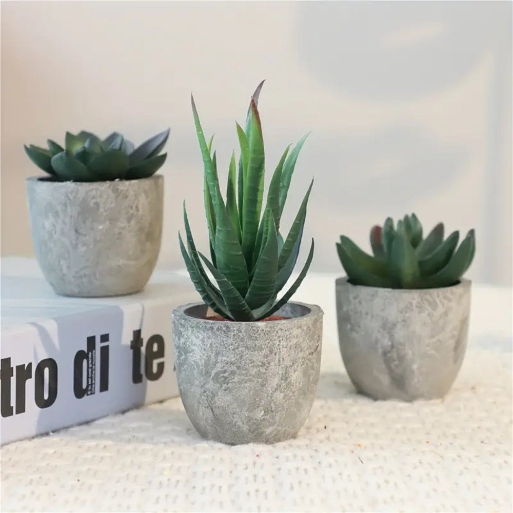 Realistic Artificial Succulent Plant in Rustic Stone Pot