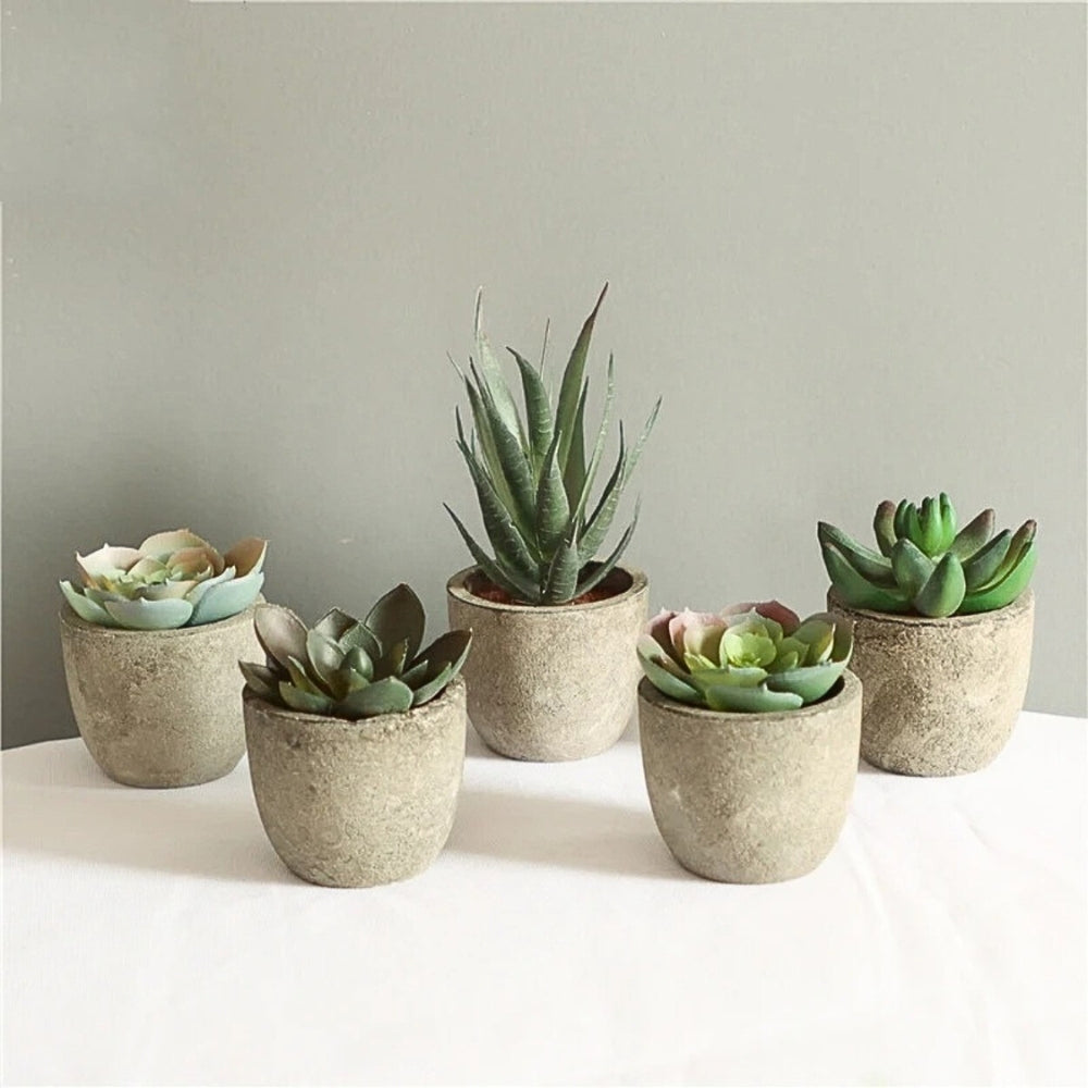Realistic Artificial Succulent Plant in Rustic Stone Pot