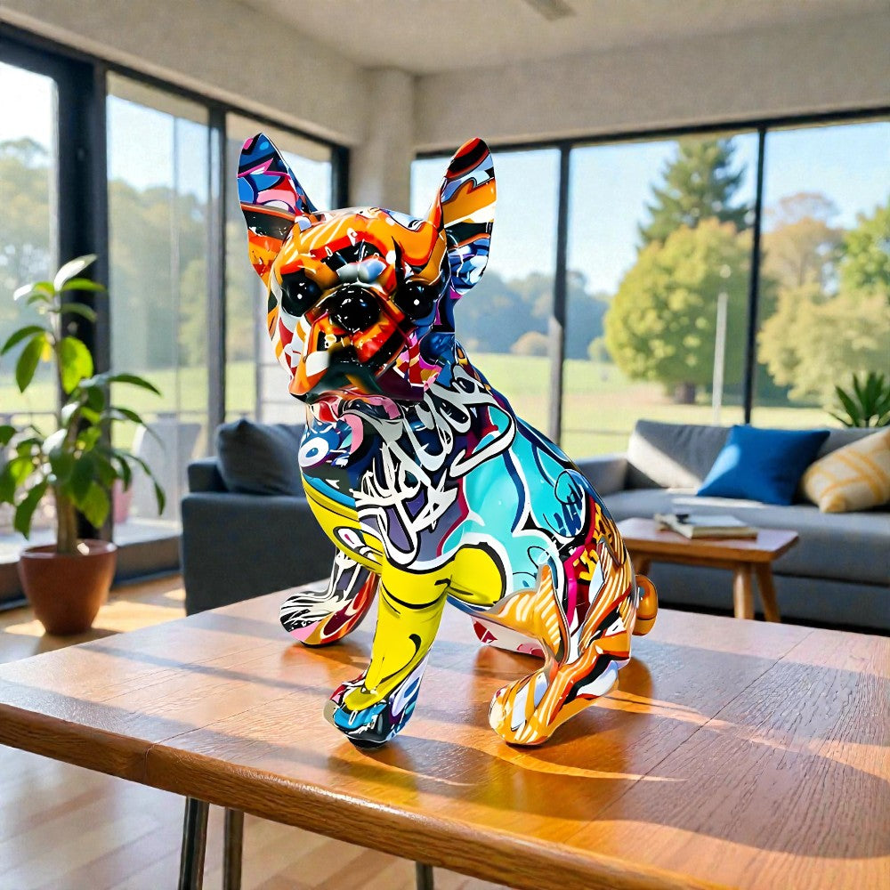 Vibrant Graffiti Bulldog Figurine in Premium Resin