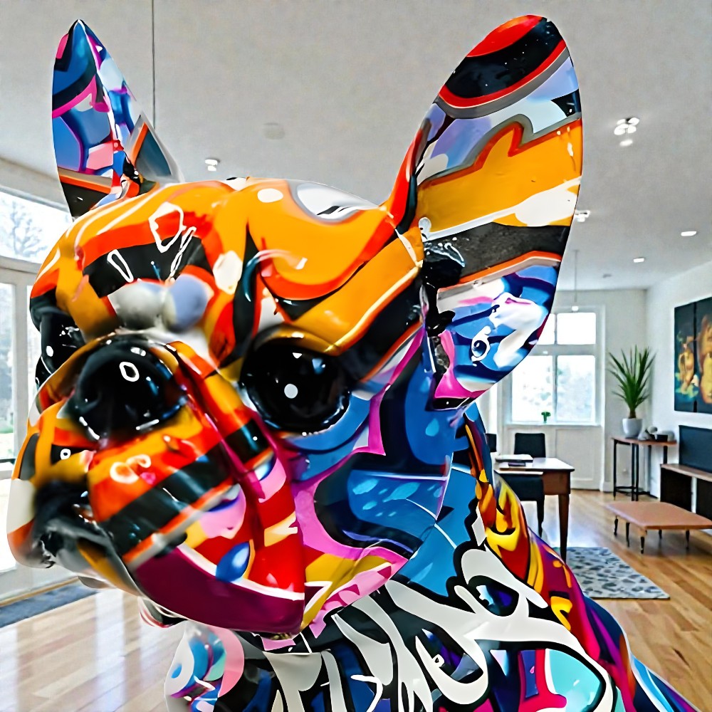 Vibrant Graffiti Bulldog Figurine in Premium Resin