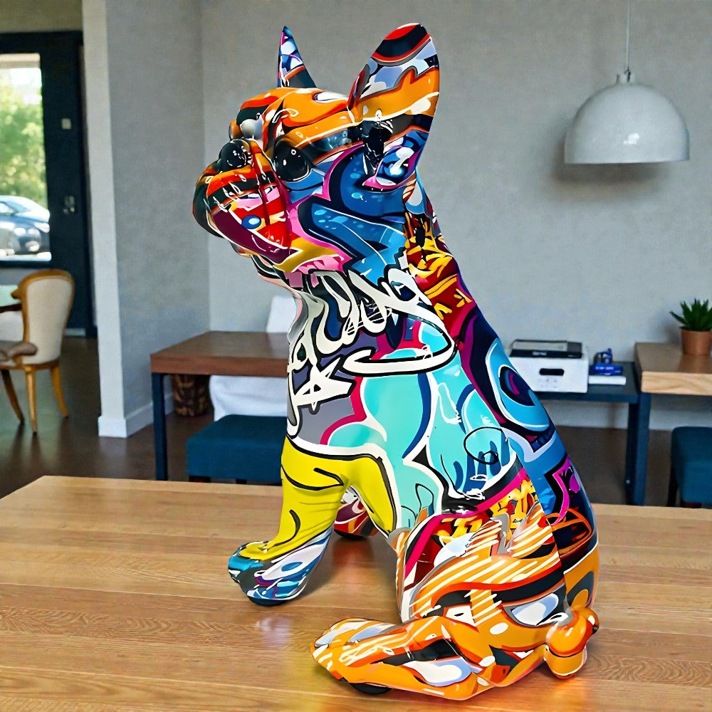 Vibrant Graffiti Bulldog Figurine in Premium Resin