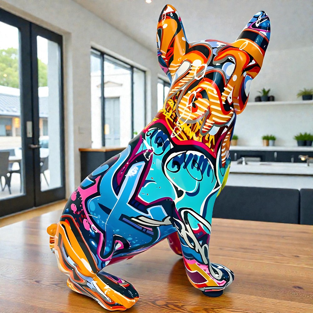 Vibrant Graffiti Bulldog Figurine in Premium Resin