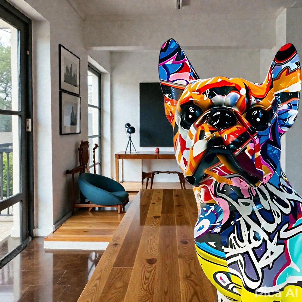 Vibrant Graffiti Bulldog Figurine in Premium Resin
