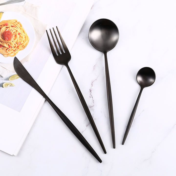 Black Stainless Steel Flatware Set - Modern 24 or 48-Piece Dining Utensils