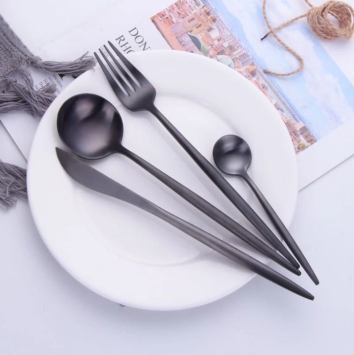 Black Stainless Steel Flatware Set - Modern 24 or 48-Piece Dining Utensils