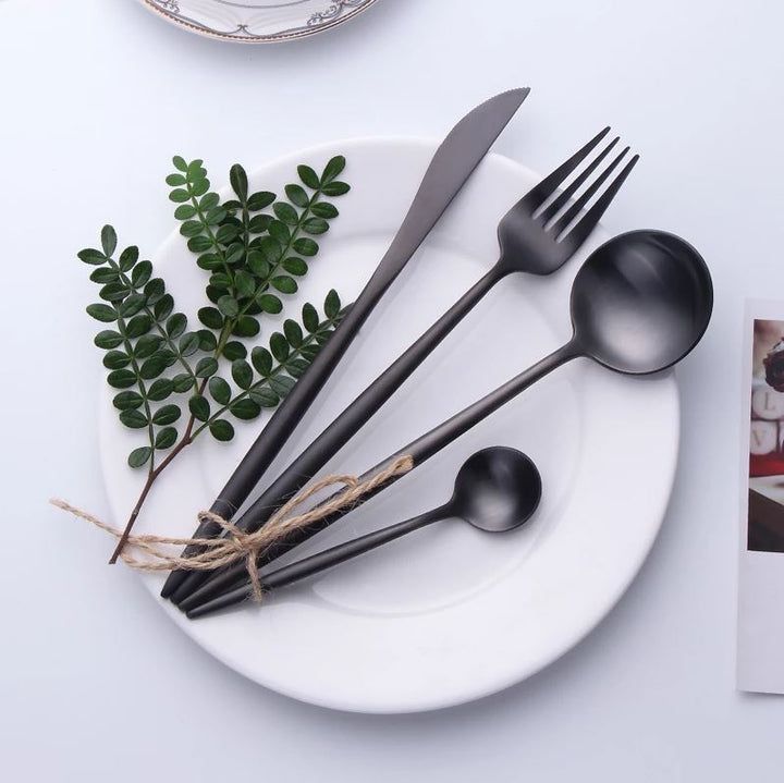 Black Stainless Steel Flatware Set - Modern 24 or 48-Piece Dining Utensils