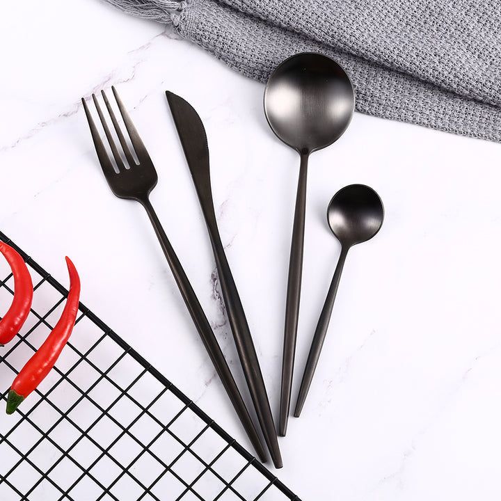 Black Stainless Steel Flatware Set - Modern 24 or 48-Piece Dining Utensils