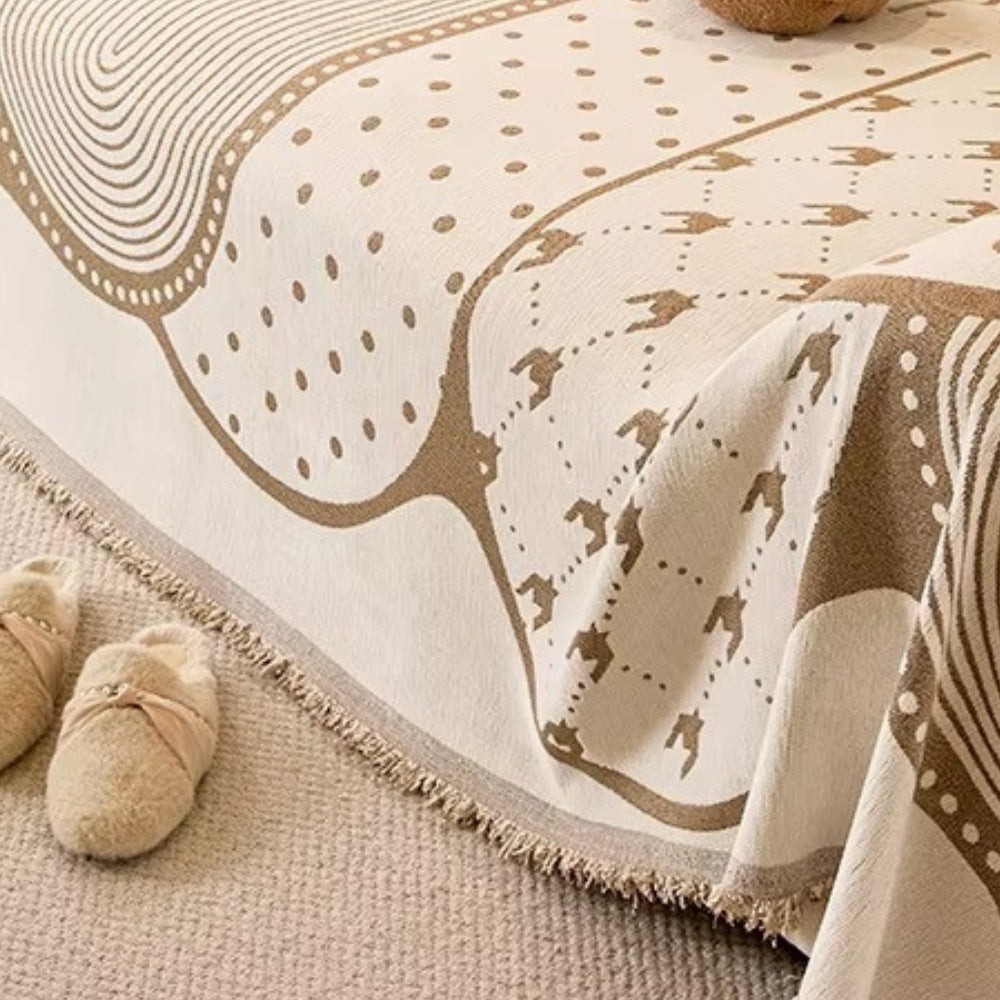 Asymmetrical Chenille Sofa Cover with Polka Dots