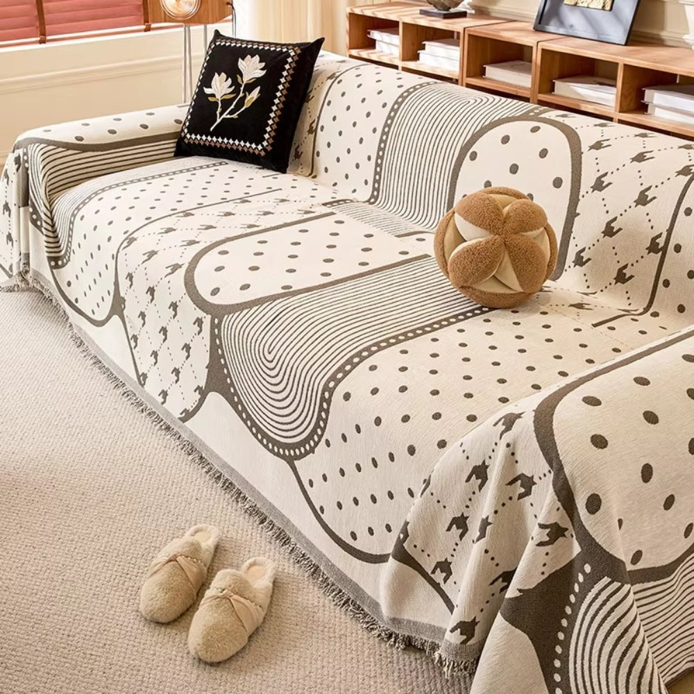 Asymmetrical Chenille Sofa Cover with Polka Dots