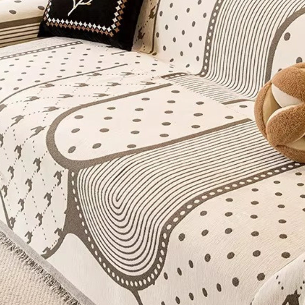 Asymmetrical Chenille Sofa Cover with Polka Dots