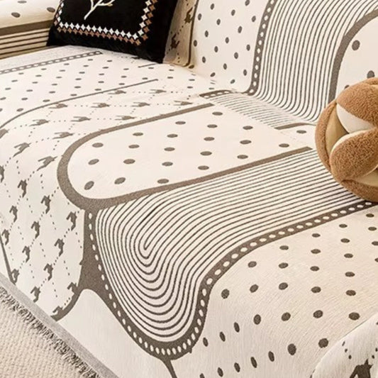 Asymmetrical Chenille Sofa Cover with Polka Dots