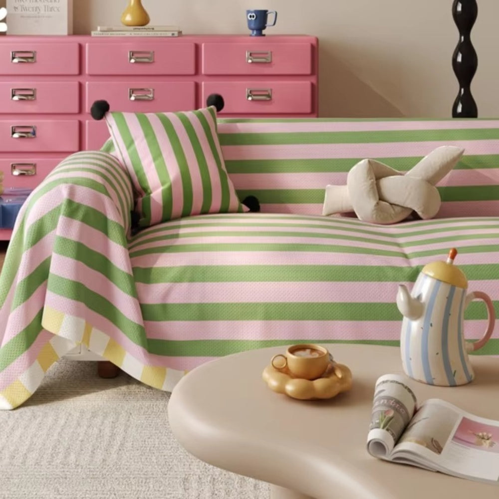 Pastel Striped Microfiber Sofa Cover