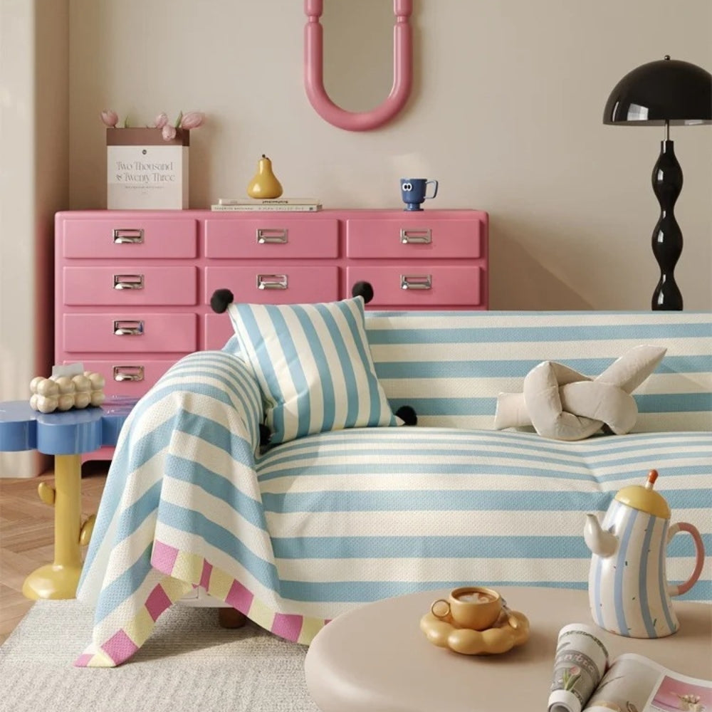 Pastel Striped Microfiber Sofa Cover