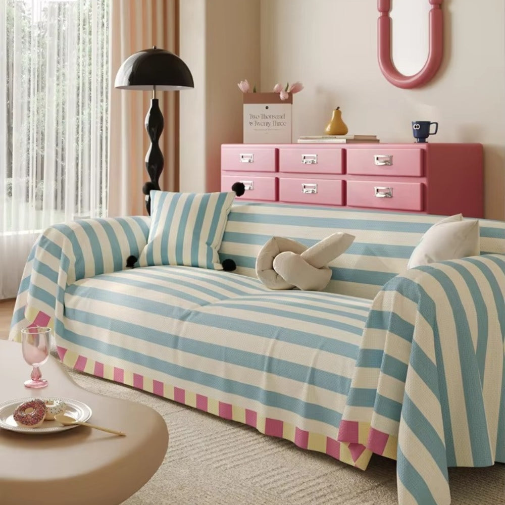 Pastel Striped Microfiber Sofa Cover