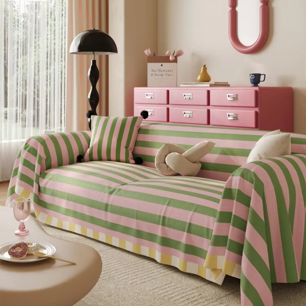Pastel Striped Microfiber Sofa Cover