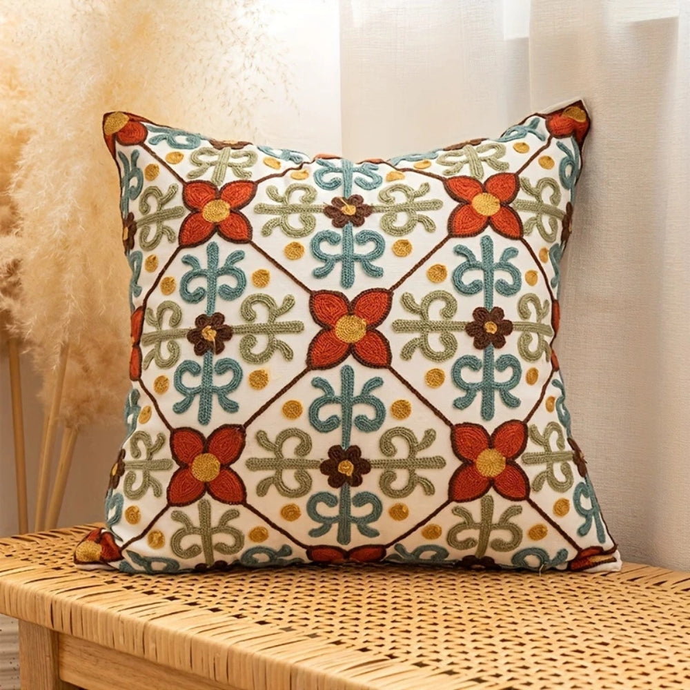 Embroidered Vintage Cushion Cover 18x18 Inch