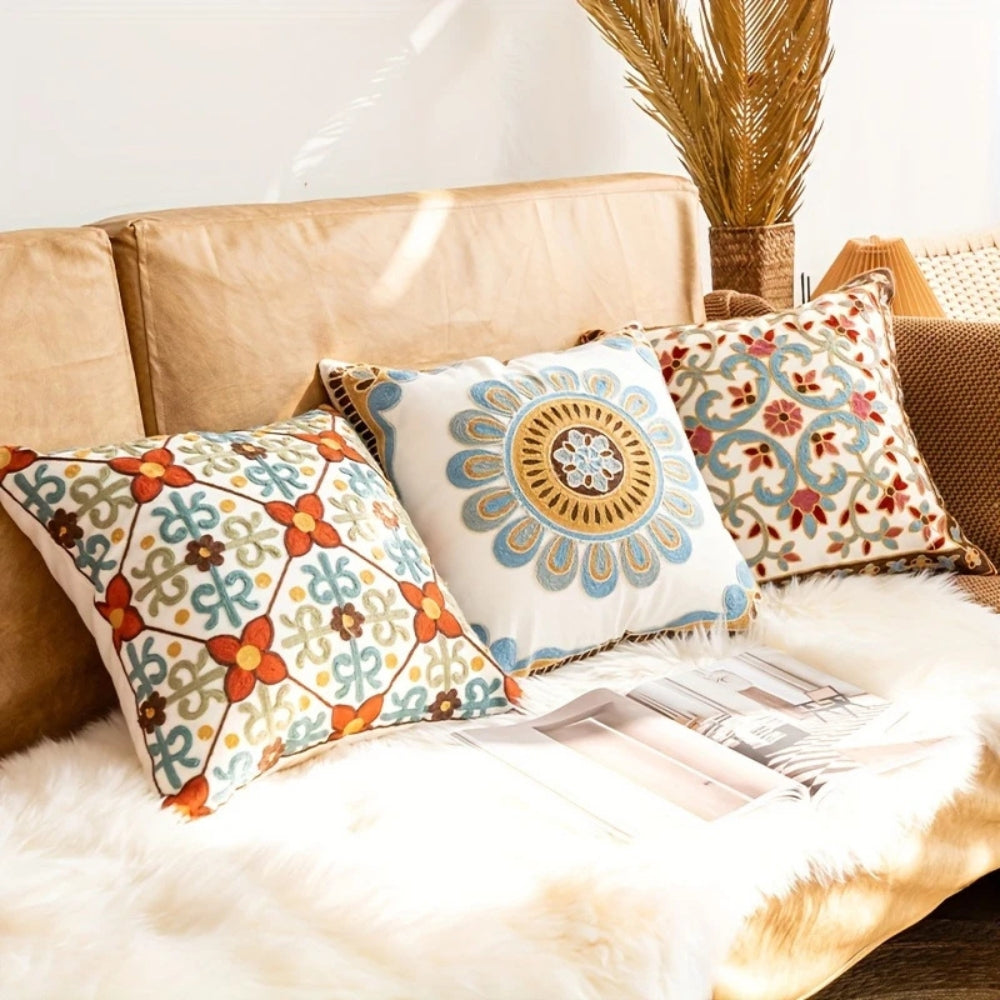 Embroidered Vintage Cushion Cover 18x18 Inch
